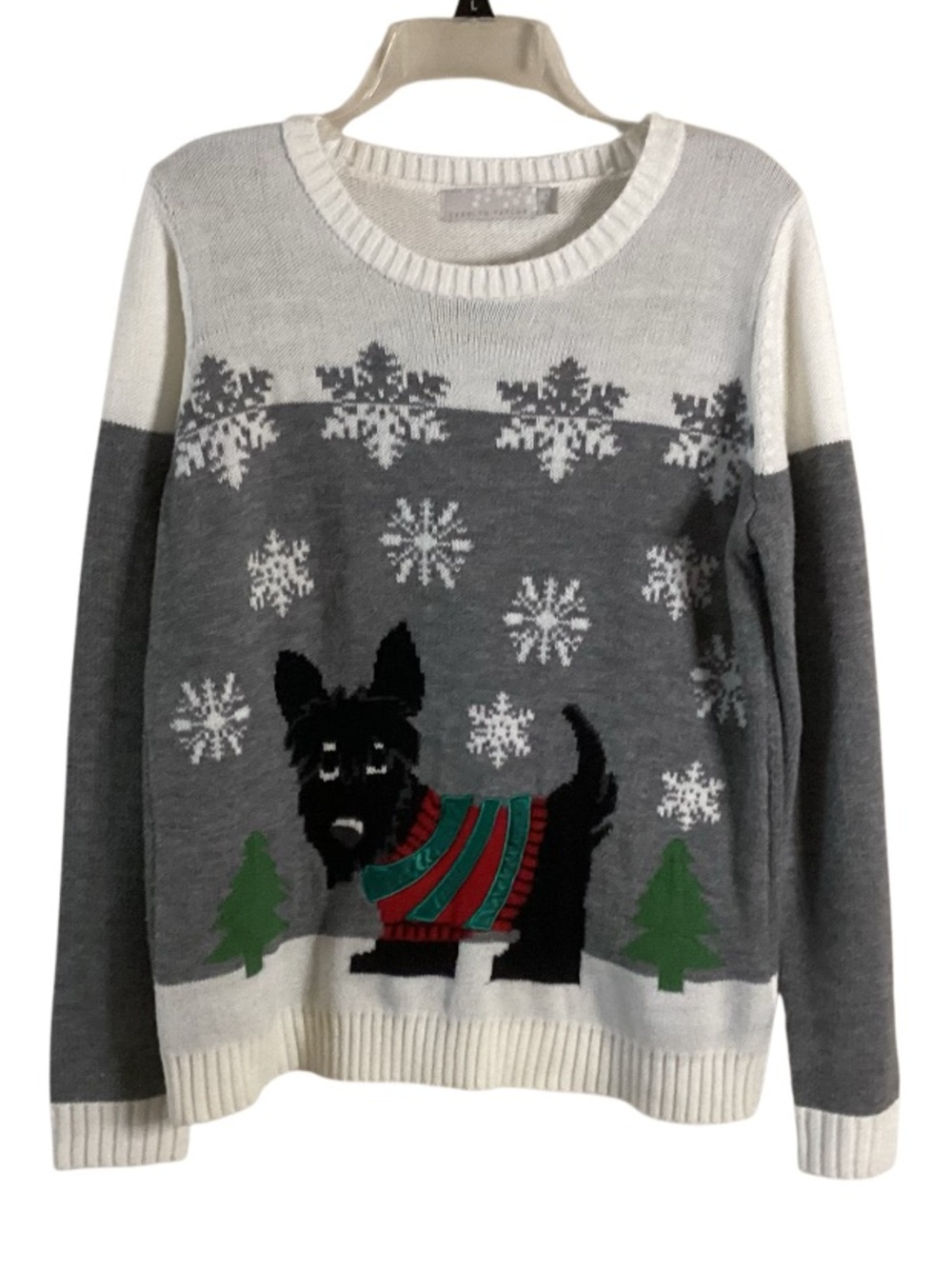Carolyn Taylor Grey Holiday Scottie Dog Sweater XL